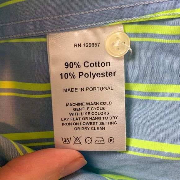 The Shirt by Rochelle Behrens The Icon Shirt in Blue & Lime Green Stripe Size S - Picture 10 of 12